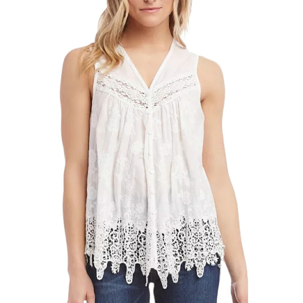 Adiva White Lace Sleeveless Top Size Large